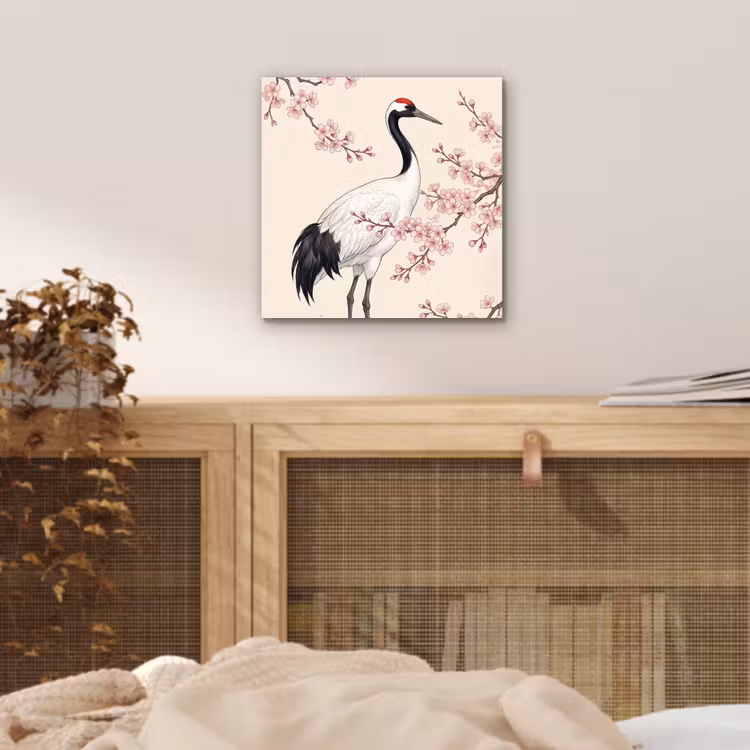 Aziatisch - Kraanvogel - Beige aluminium wit klein -sfeer3