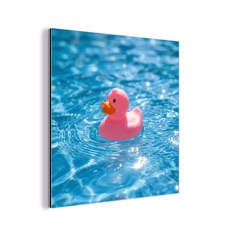 Badeend - Dobberend - Roze aluminium wit klein -3d
