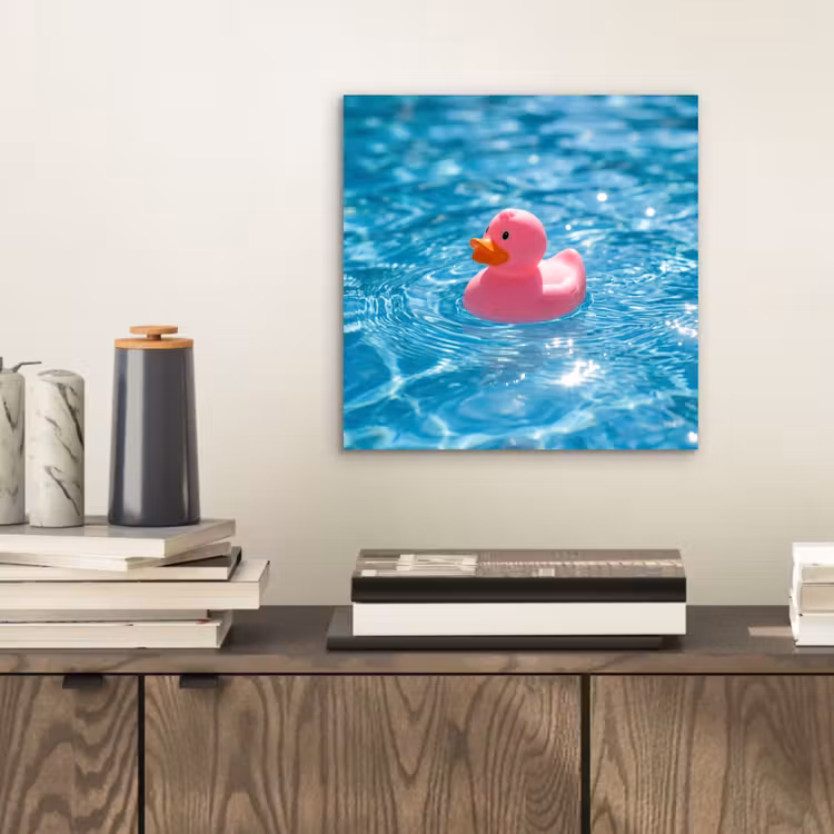 Badeend - Dobberend - Roze aluminium wit klein -sfeer1