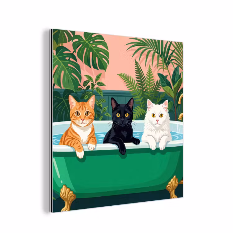 Badkamer - Kattenparade - Kleurrijk aluminium wit klein -3d
