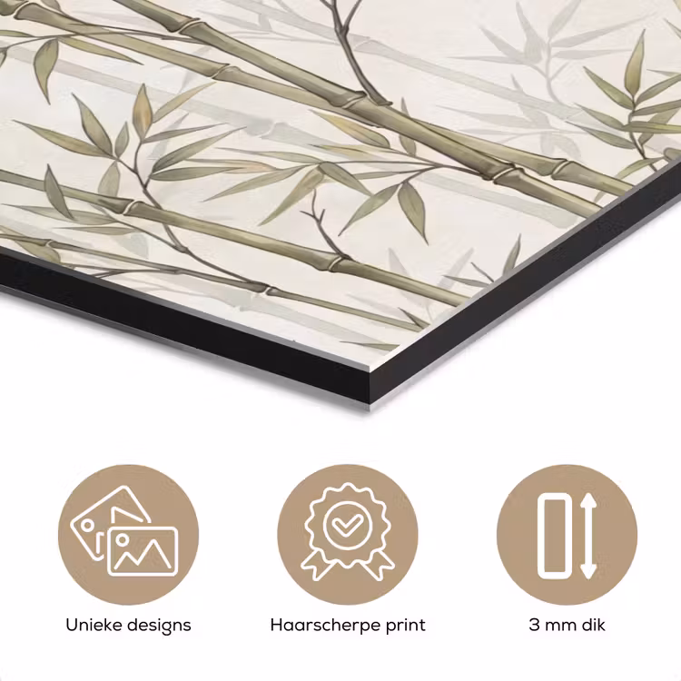 Bamboe - Bladeren - Natuur - Aquarel - Groen aluminium wit klein -closeup_NL