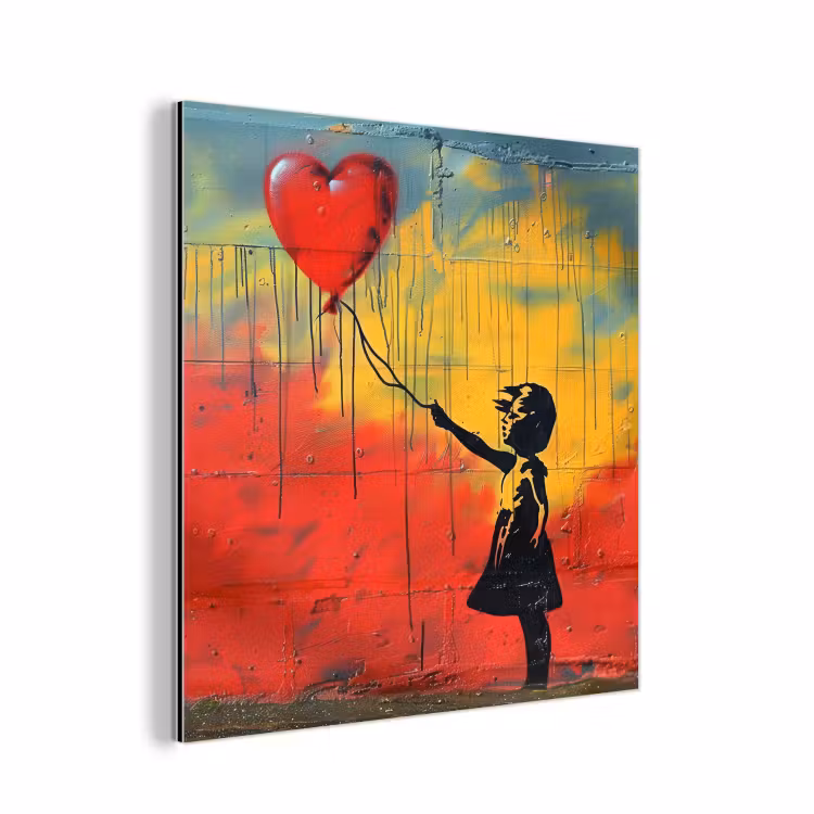 Banksy - Kunst - Graffiti - Meisje - Street art aluminium wit klein -3d