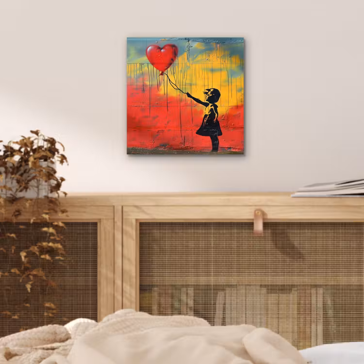 Banksy - Kunst - Graffiti - Meisje - Street art aluminium wit klein -sfeer3