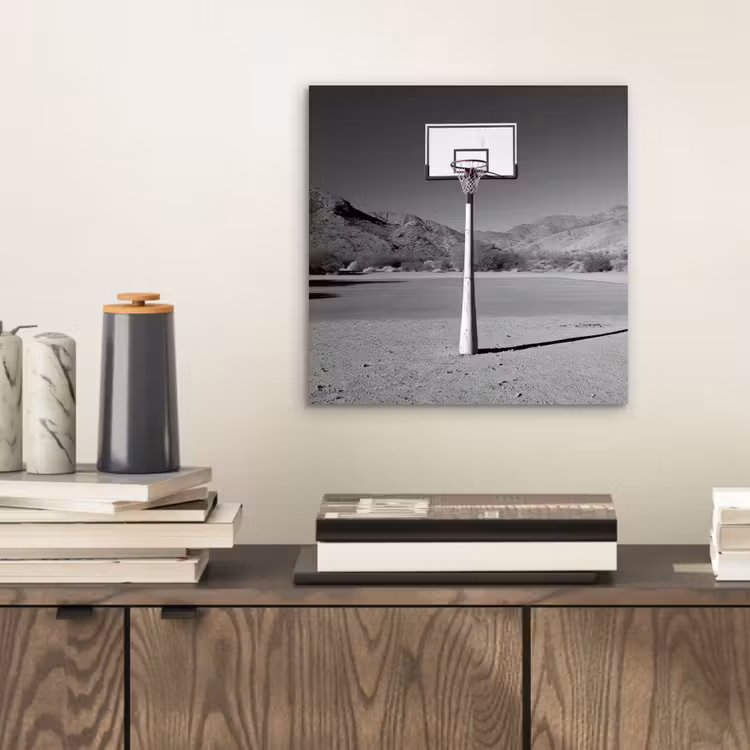 Basketbalpaal - Landschap - Zand - Wit aluminium wit klein -sfeer1