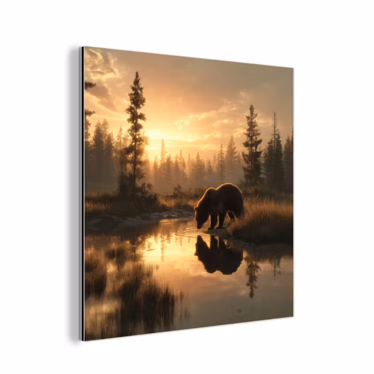 Beer - water - Bos - Ochtendlicht aluminium wit klein -3d