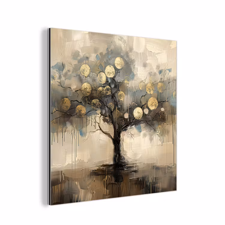 Beige - Abstract - Boom - Goud aluminium wit klein -3d