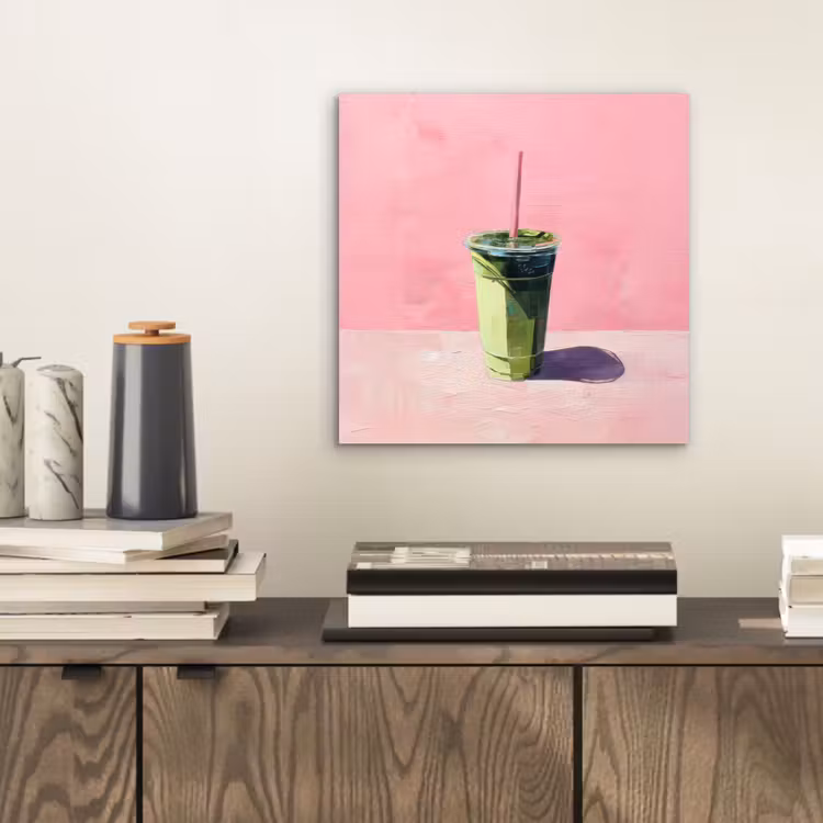 Beker - Rietje - Minimalistisch - Groen aluminium wit klein -sfeer1