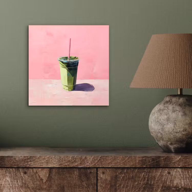 Beker - Rietje - Minimalistisch - Groen aluminium wit klein -sfeer2