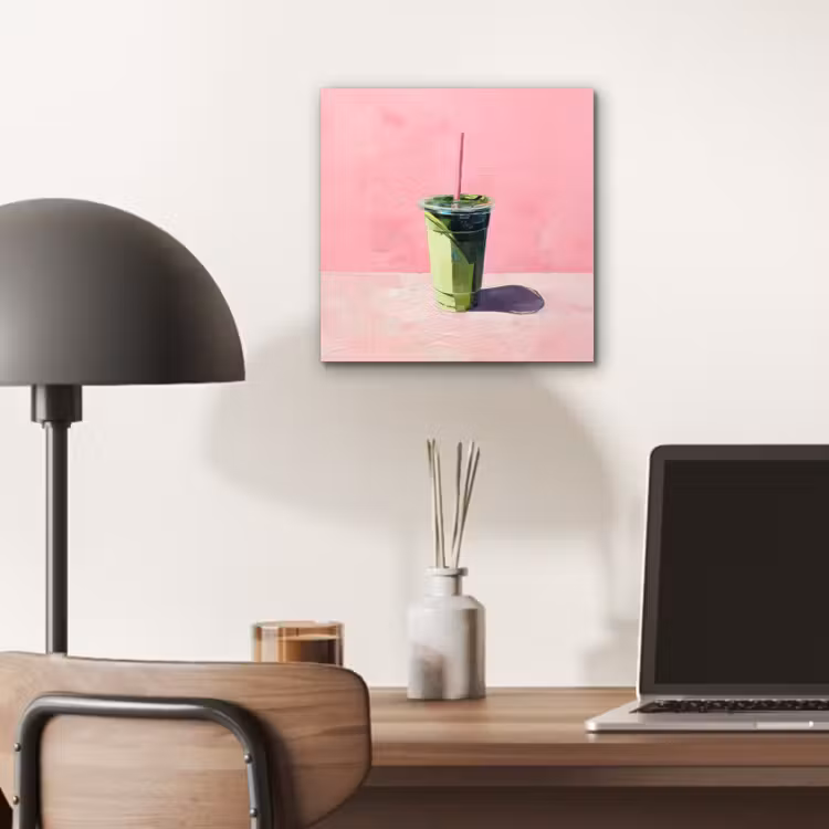 Beker - Rietje - Minimalistisch - Groen aluminium wit klein -sfeer5