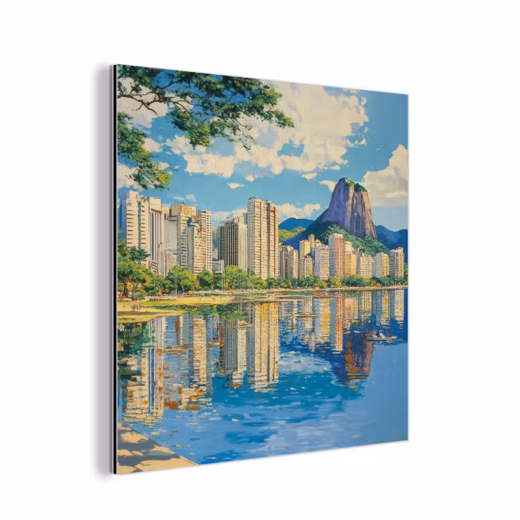 Berg - Skyline - Strand - Water aluminium wit klein -3d