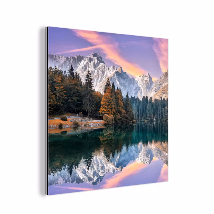 Bergen - Bos - Water - Lucht - Roze - Paars aluminium wit klein -3d