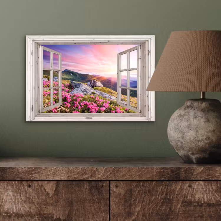 Bergen - Landschap - Doorkijk - Bloemen - Avond - Roze aluminium wit klein -sfeer2