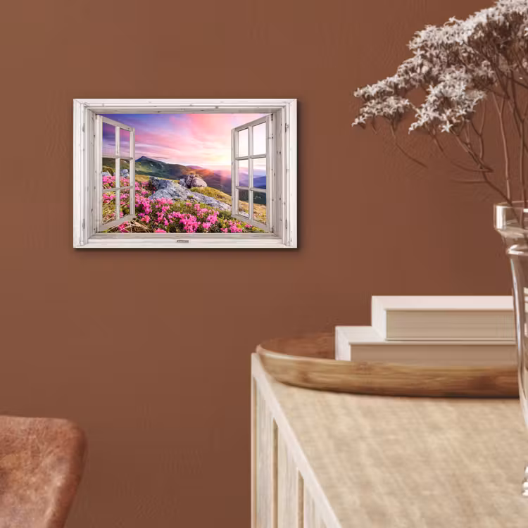 Bergen - Landschap - Doorkijk - Bloemen - Avond - Roze aluminium wit klein -sfeer4