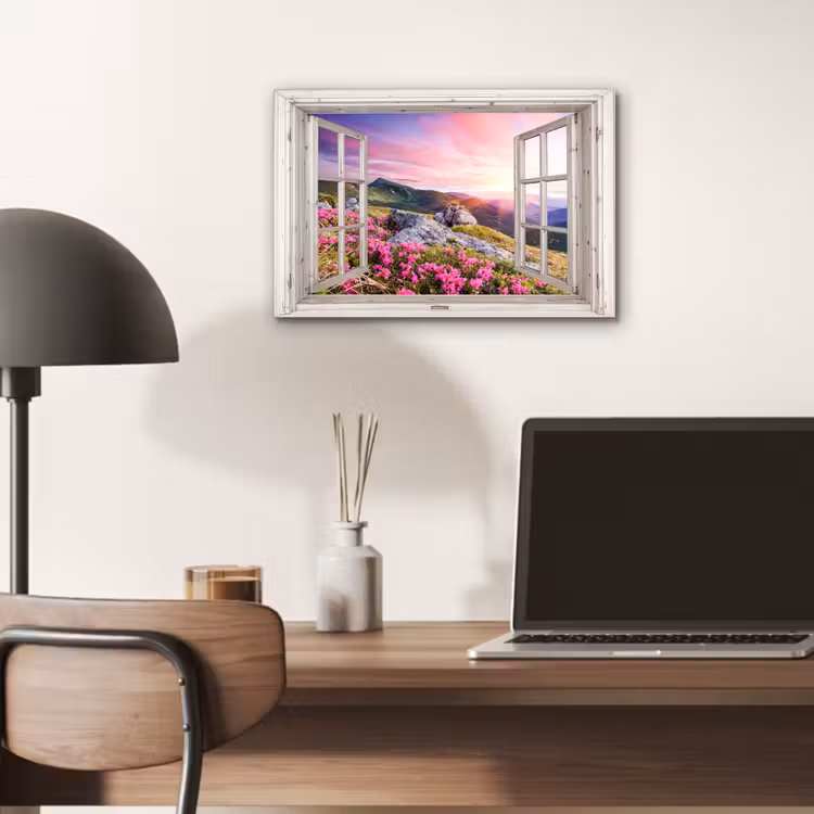 Bergen - Landschap - Doorkijk - Bloemen - Avond - Roze aluminium wit klein -sfeer5