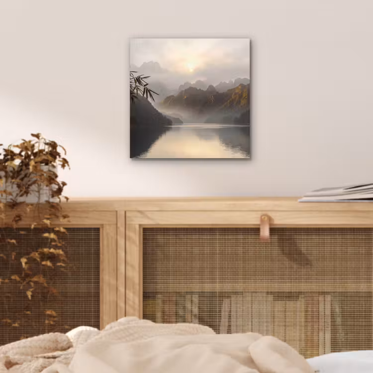 Bergen - Water - Mist - Natuur - Landschap aluminium wit klein -sfeer3