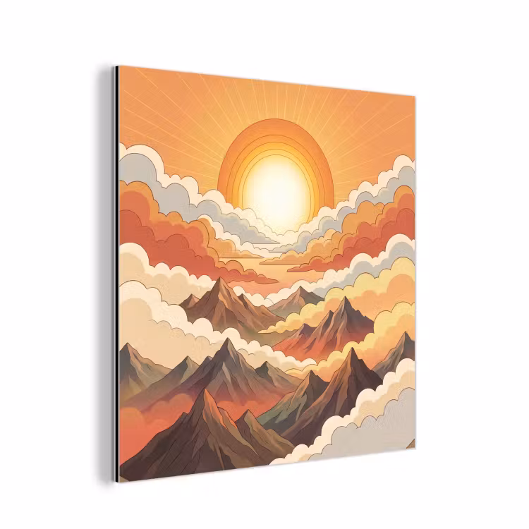 Bergen - Wolken - Natuur - Zonsopgang - Oranje aluminium wit klein -3d