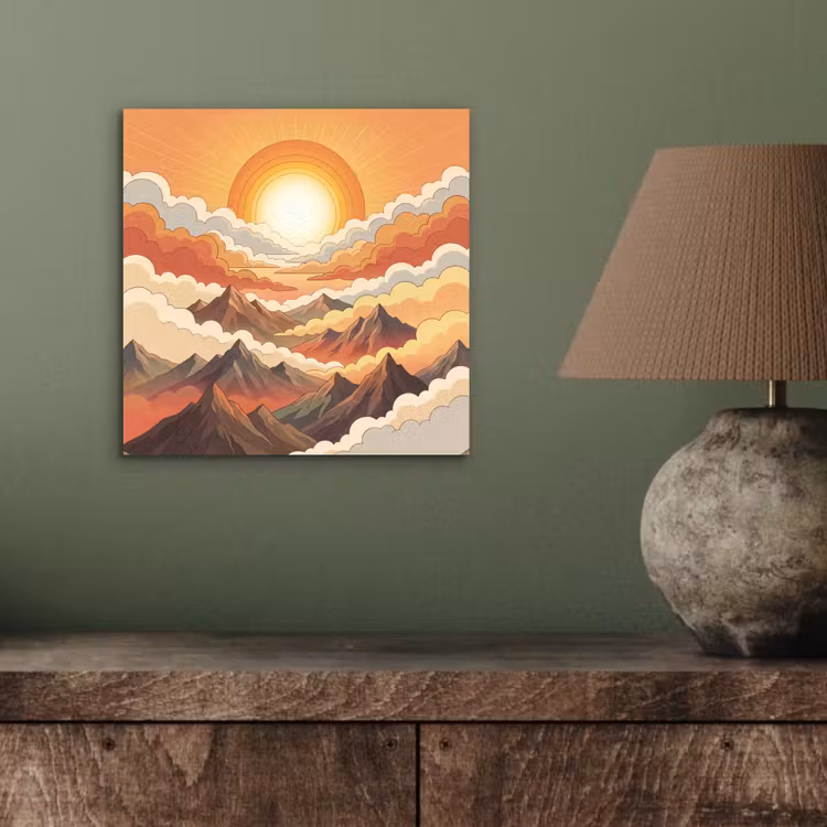 Bergen - Wolken - Natuur - Zonsopgang - Oranje aluminium wit klein -sfeer2