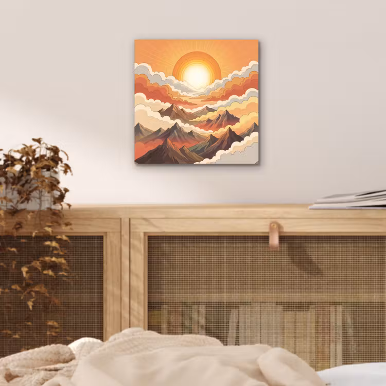 Bergen - Wolken - Natuur - Zonsopgang - Oranje aluminium wit klein -sfeer3
