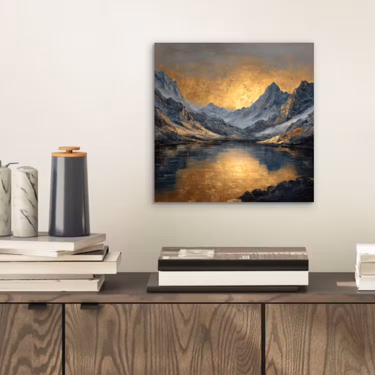 Berglandschap met Gouden Zonsondergang aluminium wit klein -sfeer1