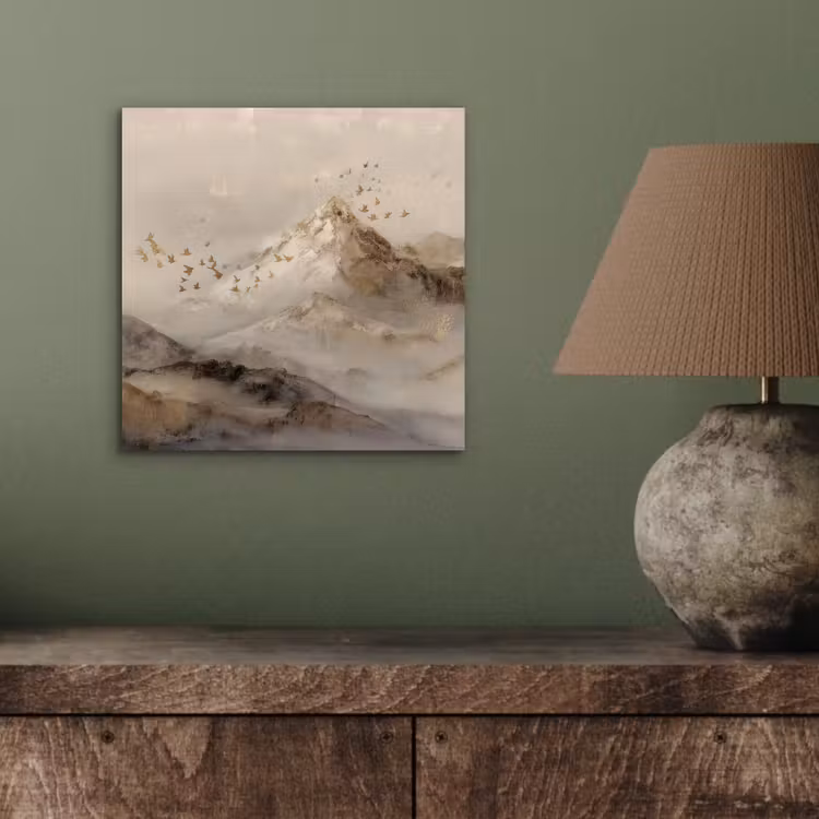 Berglandschap - Mist  - Penseelstreken aluminium wit klein -sfeer2