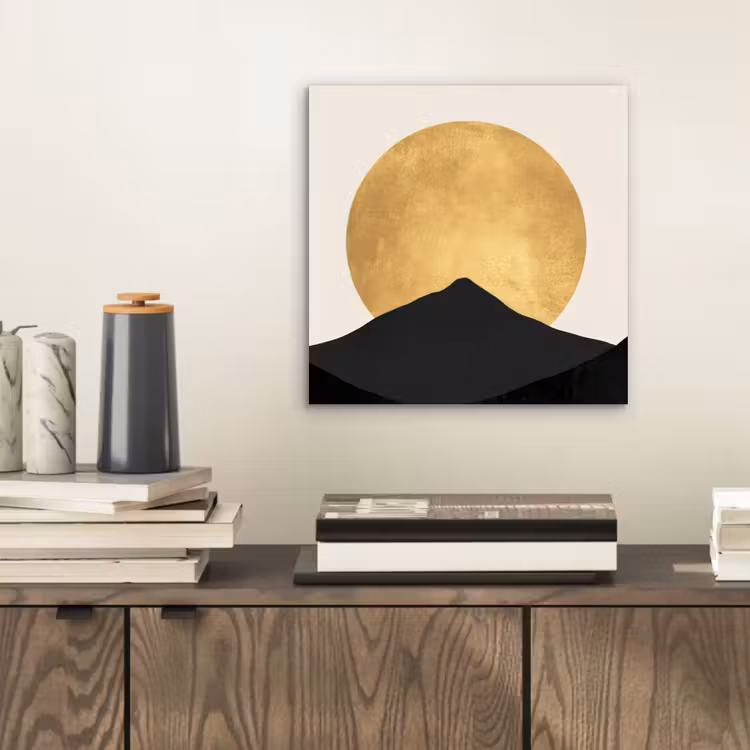Bergsilhouetten - Gouden cirkel - Beige aluminium wit klein -sfeer1