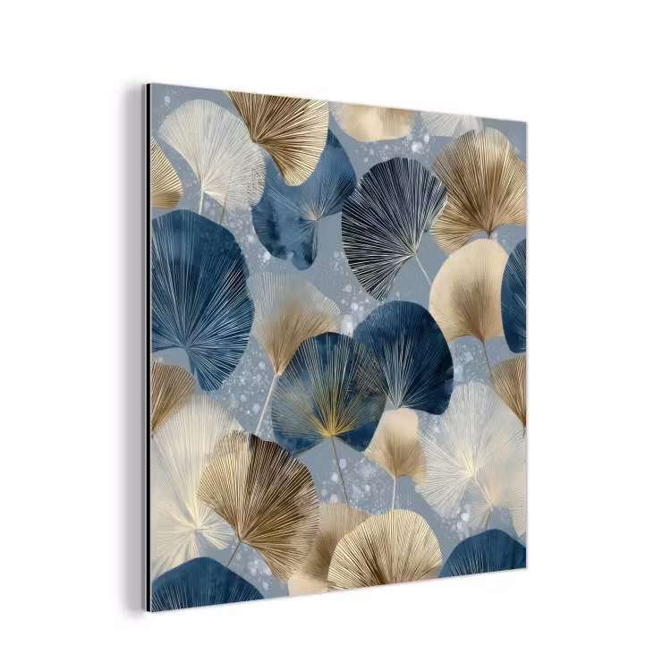Bladeren - Abstract - Goud - Blauw aluminium wit klein -3d