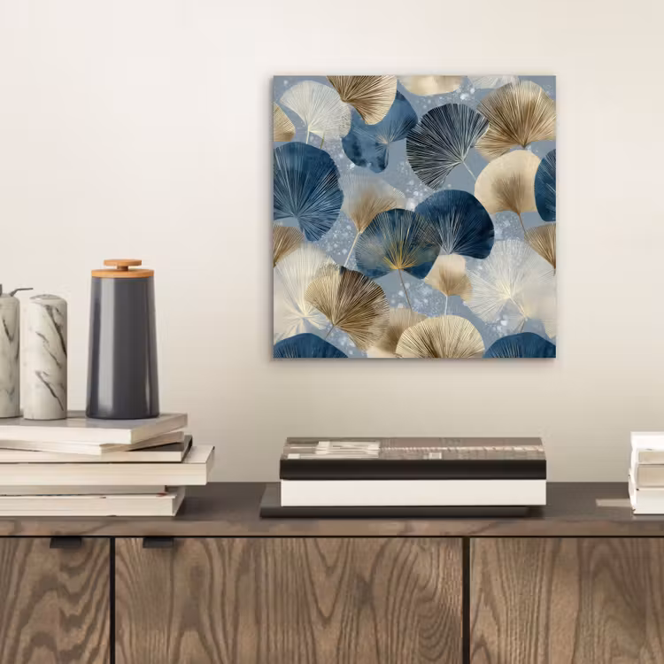 Bladeren - Abstract - Goud - Blauw aluminium wit klein -sfeer1