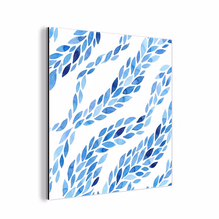 Bladeren - Aquarel - Patroon - Modern - Blauw aluminium wit klein -3d