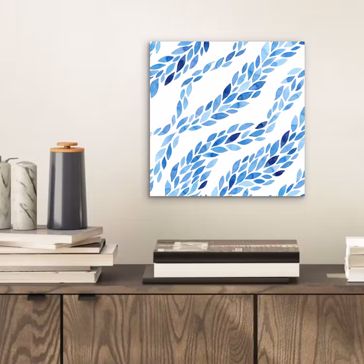 Bladeren - Aquarel - Patroon - Modern - Blauw aluminium wit klein -sfeer1