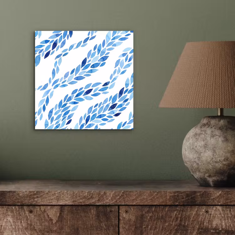 Bladeren - Aquarel - Patroon - Modern - Blauw aluminium wit klein -sfeer2