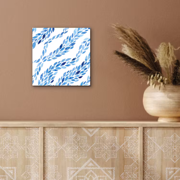 Bladeren - Aquarel - Patroon - Modern - Blauw aluminium wit klein -sfeer4