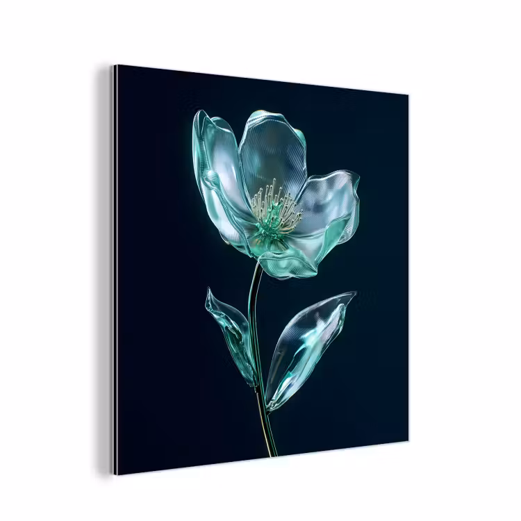 Bladeren - Bloem - Glazen - Donkerblauw aluminium wit klein -3d