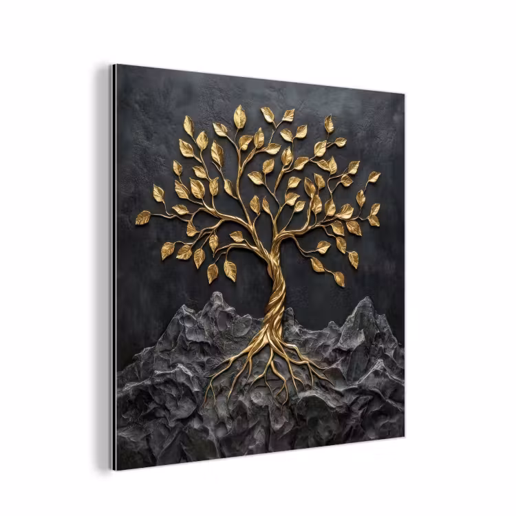 Bladeren - Goud - Boom - Rots aluminium wit klein -3d