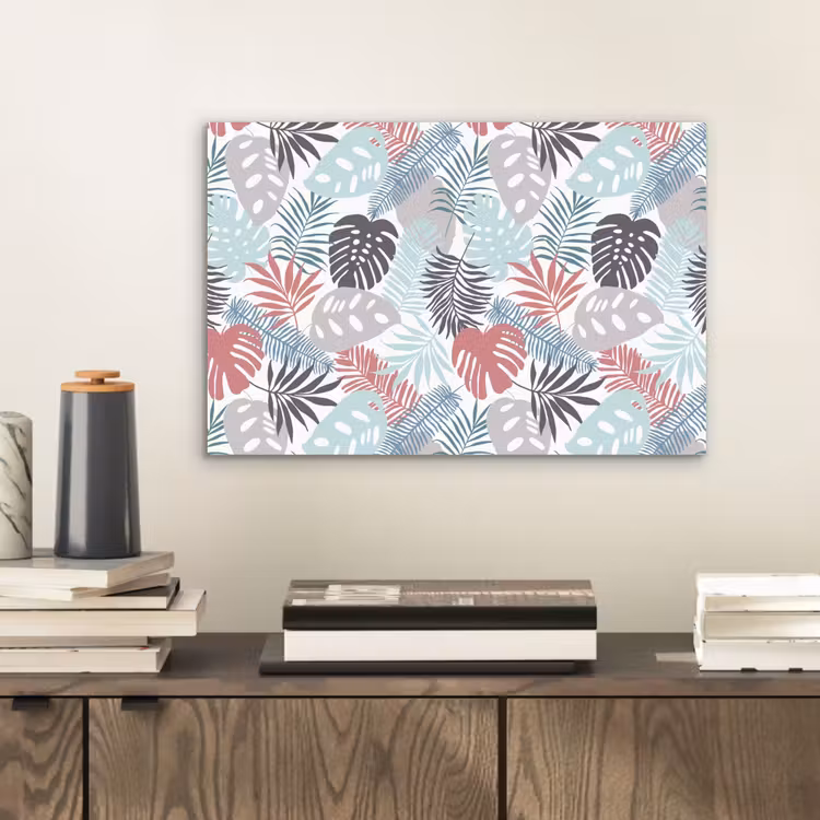 Bladeren - Jungle - Pastel - Tropisch aluminium wit klein -sfeer1
