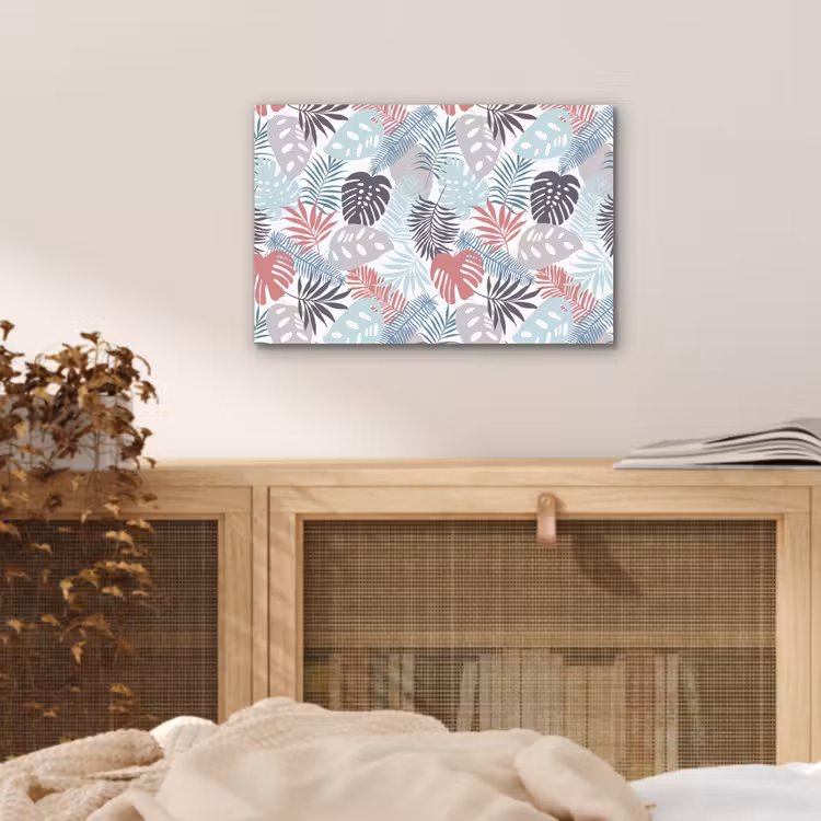 Bladeren - Jungle - Pastel - Tropisch aluminium wit klein -sfeer3