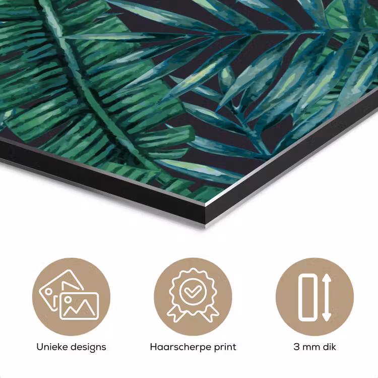 Bladeren - Inductie beschermer - Jungle - Tropical aluminium wit klein -closeup_NL