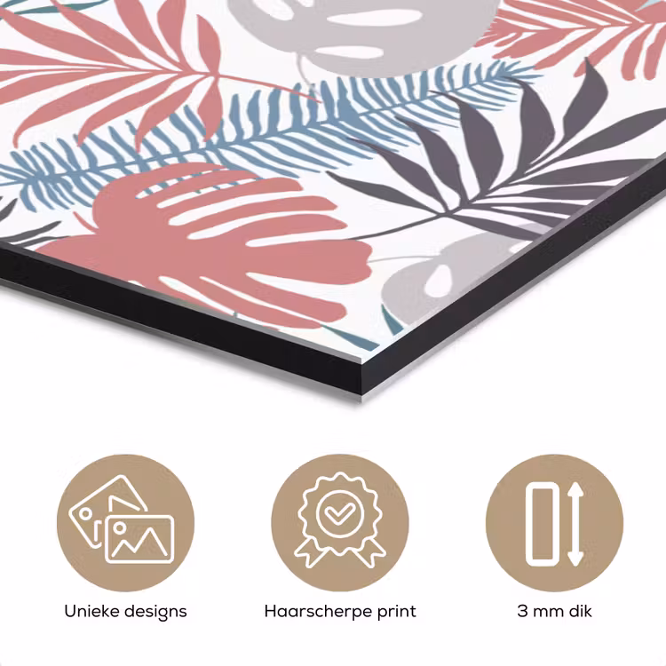 Bladeren - Tropical - Pastel - Jungle aluminium wit klein -closeup_NL