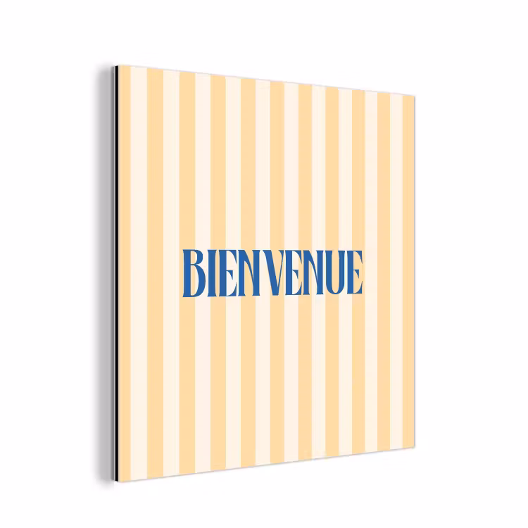 Blauw - Geel - Strepen - Bienvenue aluminium wit klein -3d