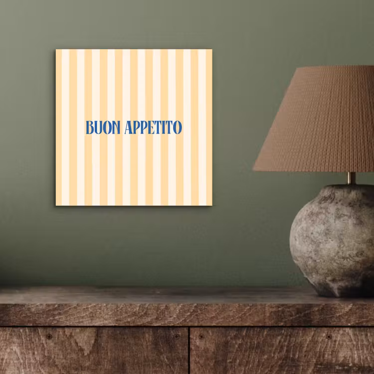 Blauw - Geel - Strepen - Buon Appetito aluminium wit klein -sfeer2