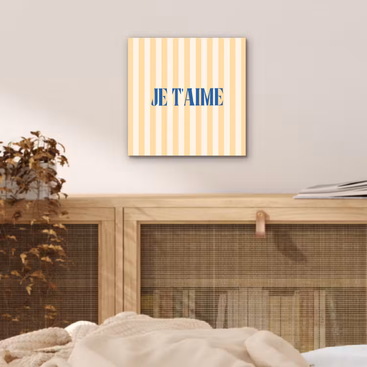 Blauw - Geel - Strepen - Je t'aime aluminium wit klein -sfeer3