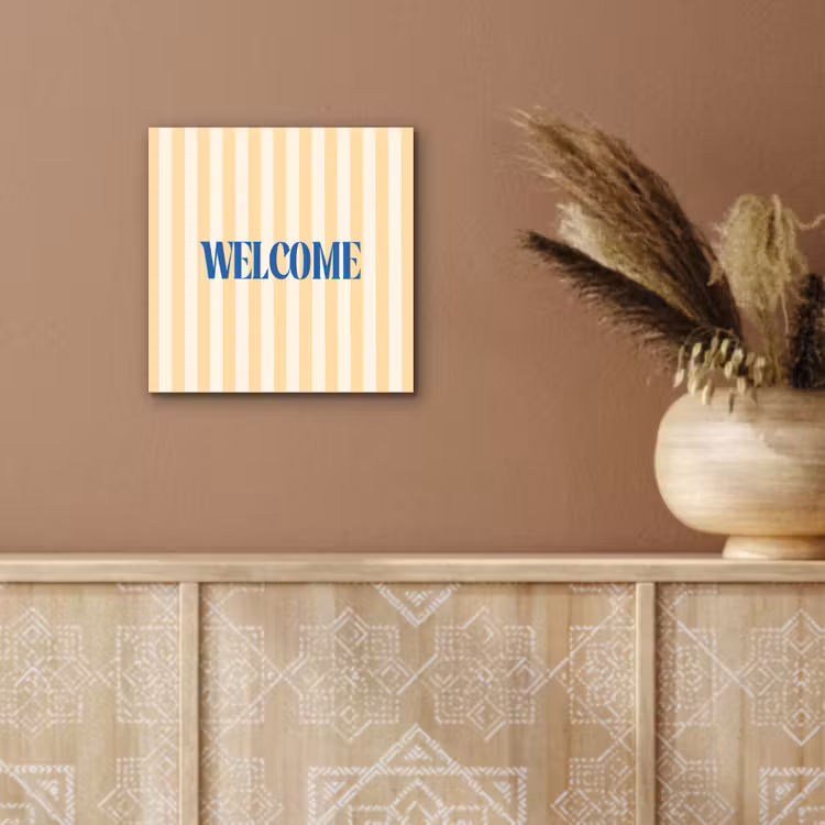 Blauw - Geel - Strepen - Welcome aluminium wit klein -sfeer4