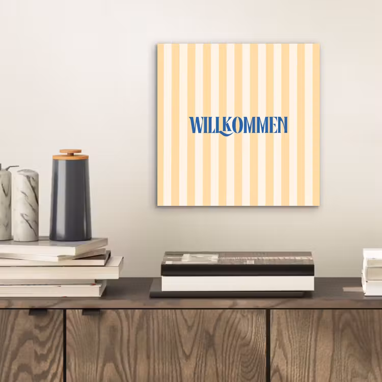 Blauw - Geel - Strepen - Willkommen aluminium wit klein -sfeer1