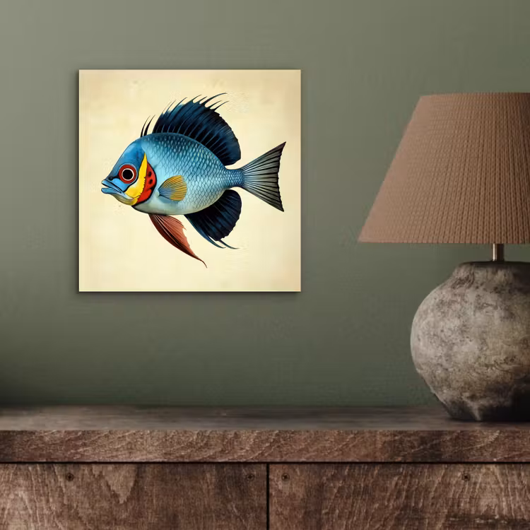 Blauw - Kieuwen - Vis - Illustratie aluminium wit klein -sfeer2