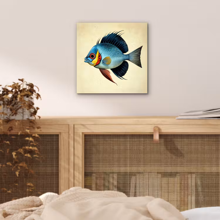 Blauw - Kieuwen - Vis - Illustratie aluminium wit klein -sfeer3