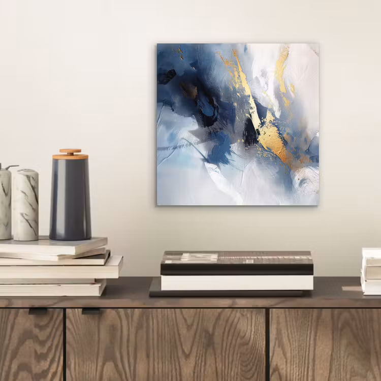 Blauw - Modern - Marmer - Abstract - Goud aluminium wit klein -sfeer1
