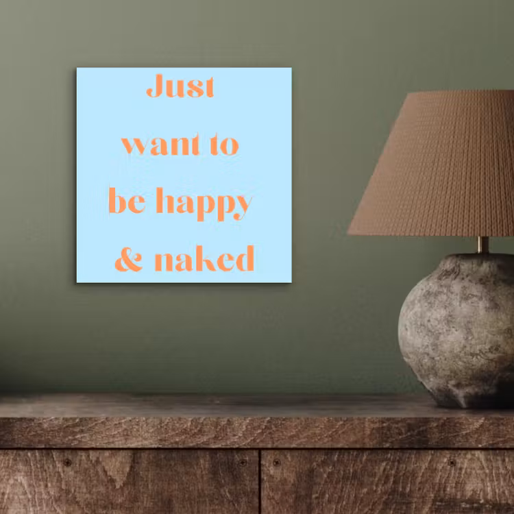 Blauw - Oranje - Just want to be happy & naked aluminium wit klein -sfeer2