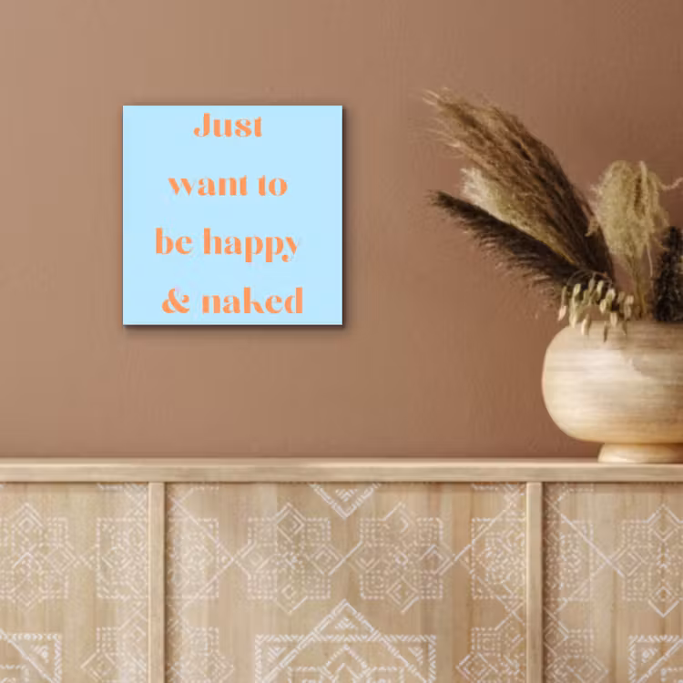 Blauw - Oranje - Just want to be happy & naked aluminium wit klein -sfeer4