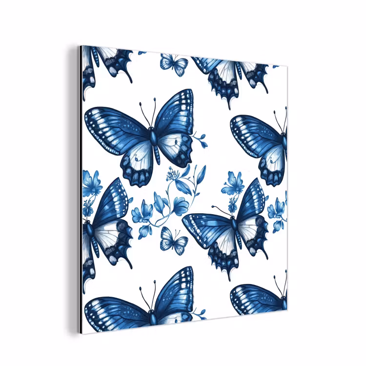 Blauw - Vlinders - Bloemen - Wit aluminium wit klein 46 -3d