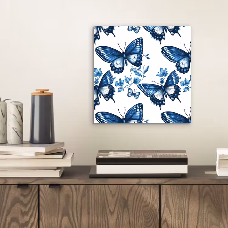 Blauw - Vlinders - Bloemen - Wit aluminium wit klein 46 -sfeer1