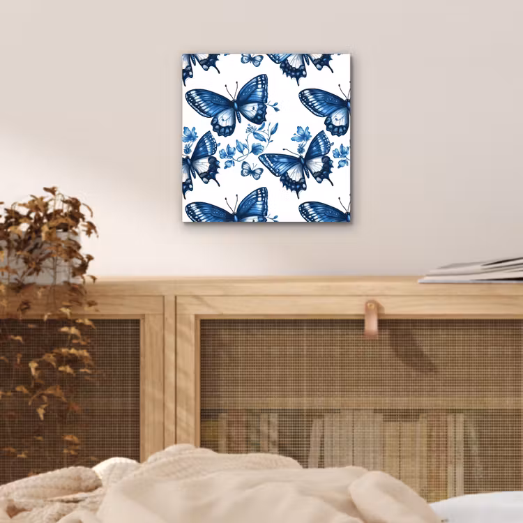 Blauw - Vlinders - Bloemen - Wit aluminium wit klein 46 -sfeer3